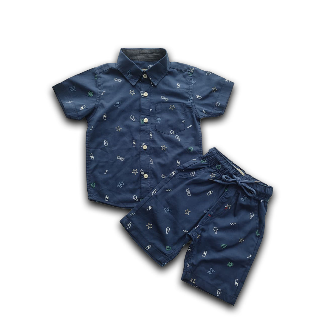 Boys All Over SUNGLASSES & ICE CREAM Print Shirt & Pant Set Navy Blue