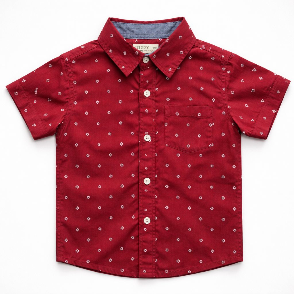 Boys Premium Casual Printed Shirt – Deep Red