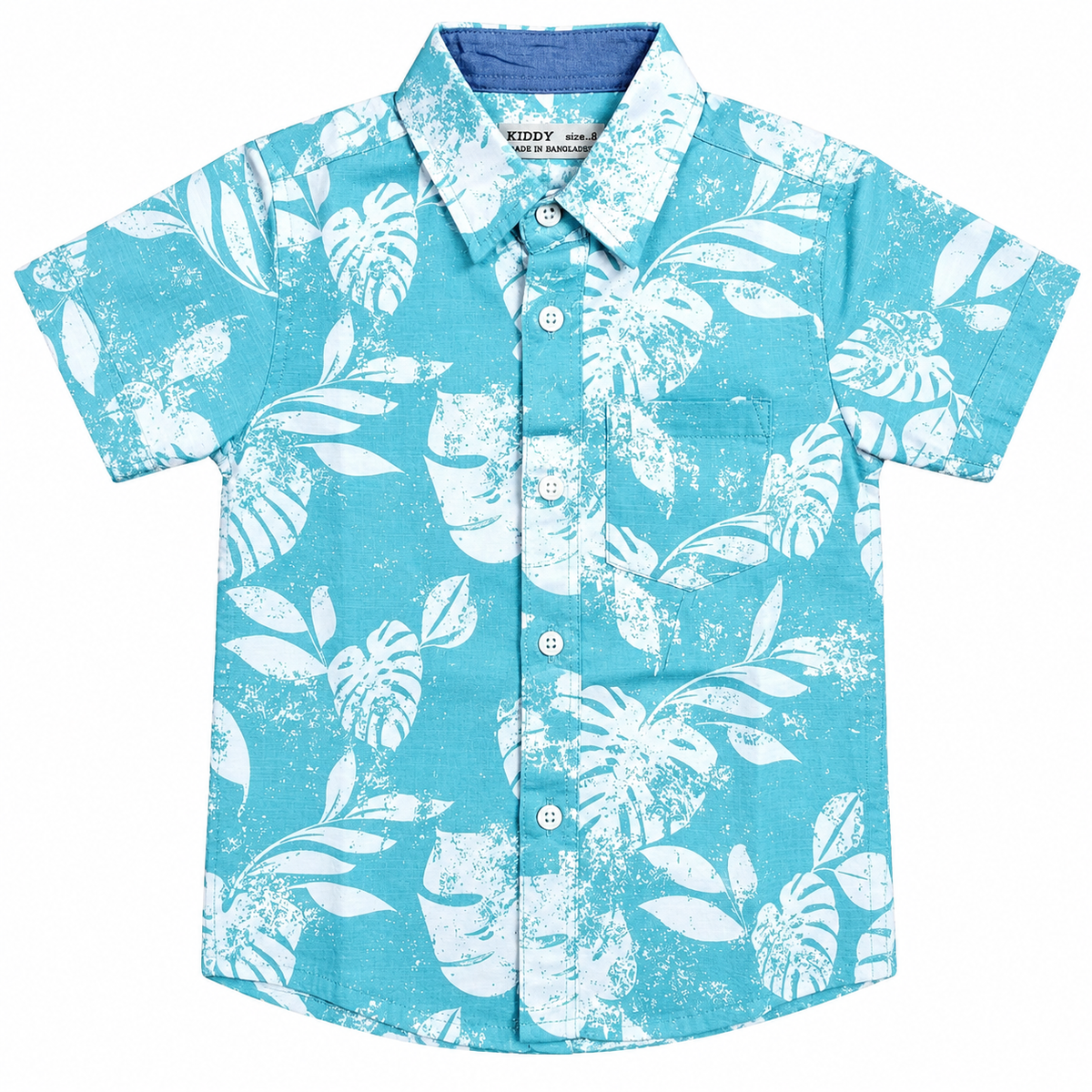 Boys Premium Tropical Printed Shirt – Teal Blue