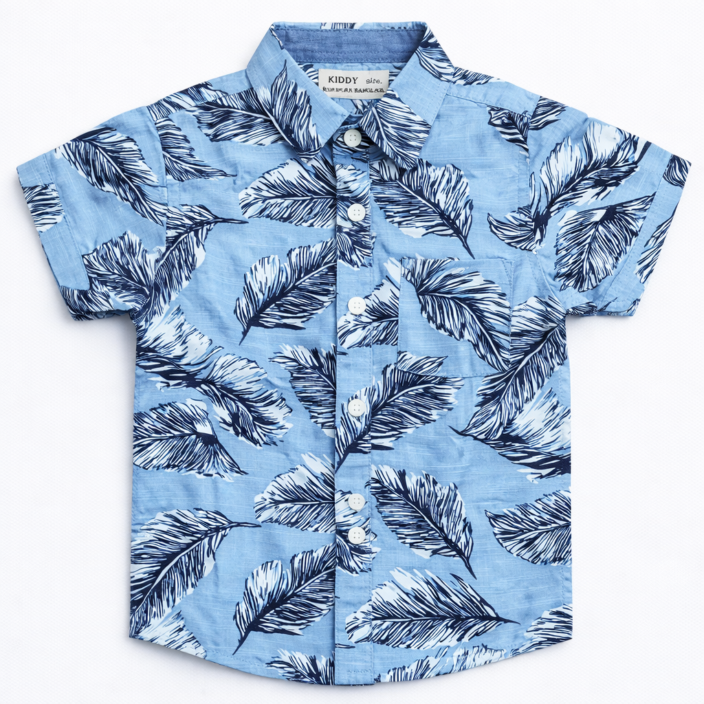 Boys Premium Feather Leaf Printed Shirt – Sky Blue