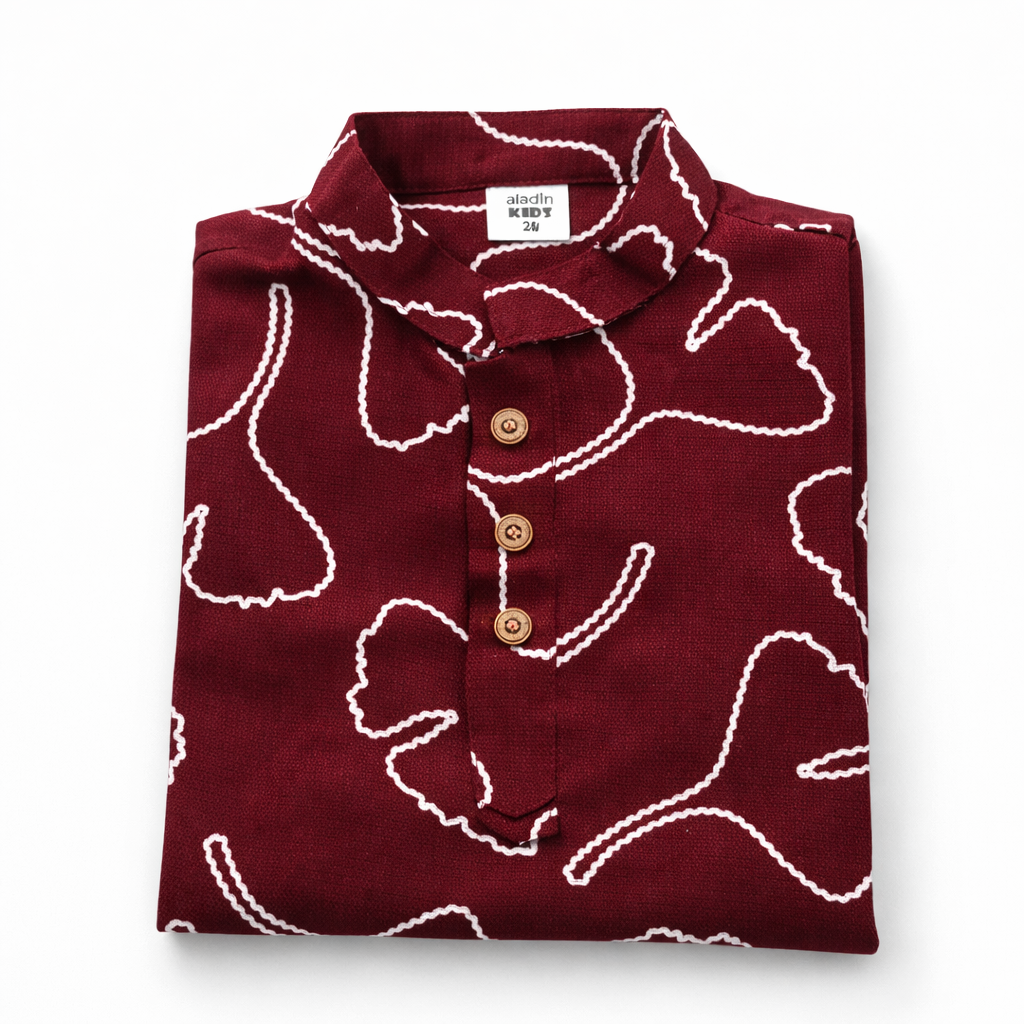 Signature Luxe Maroon Floral Cotton Panjabi for Boys