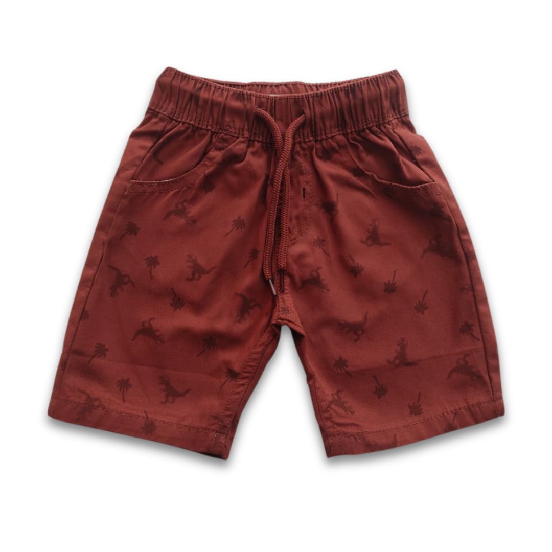 Boys All Over Dino Print Gabardine Half Pant – Brick Red
