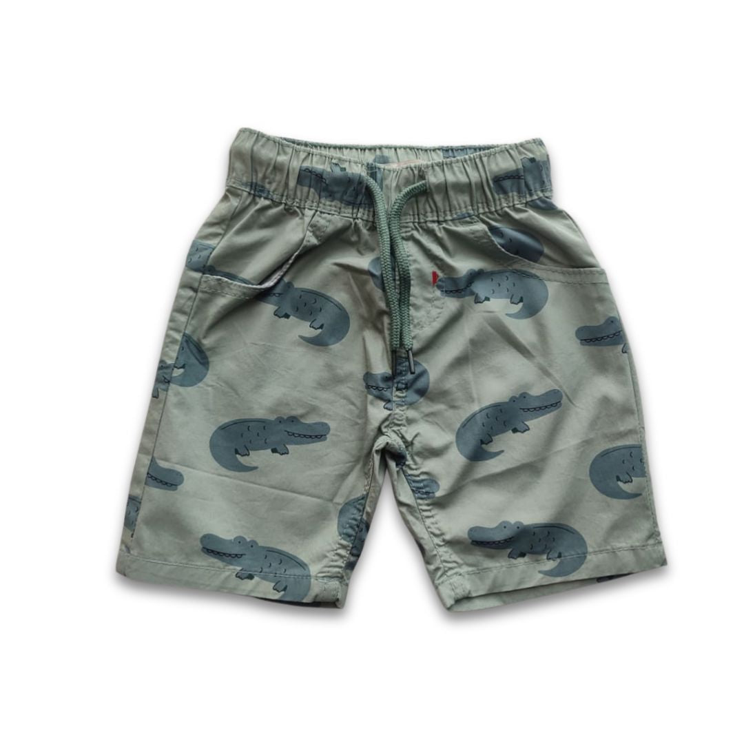 Boys All Over CROCODILE Printed Gabardine Half Pant – Olive Green
