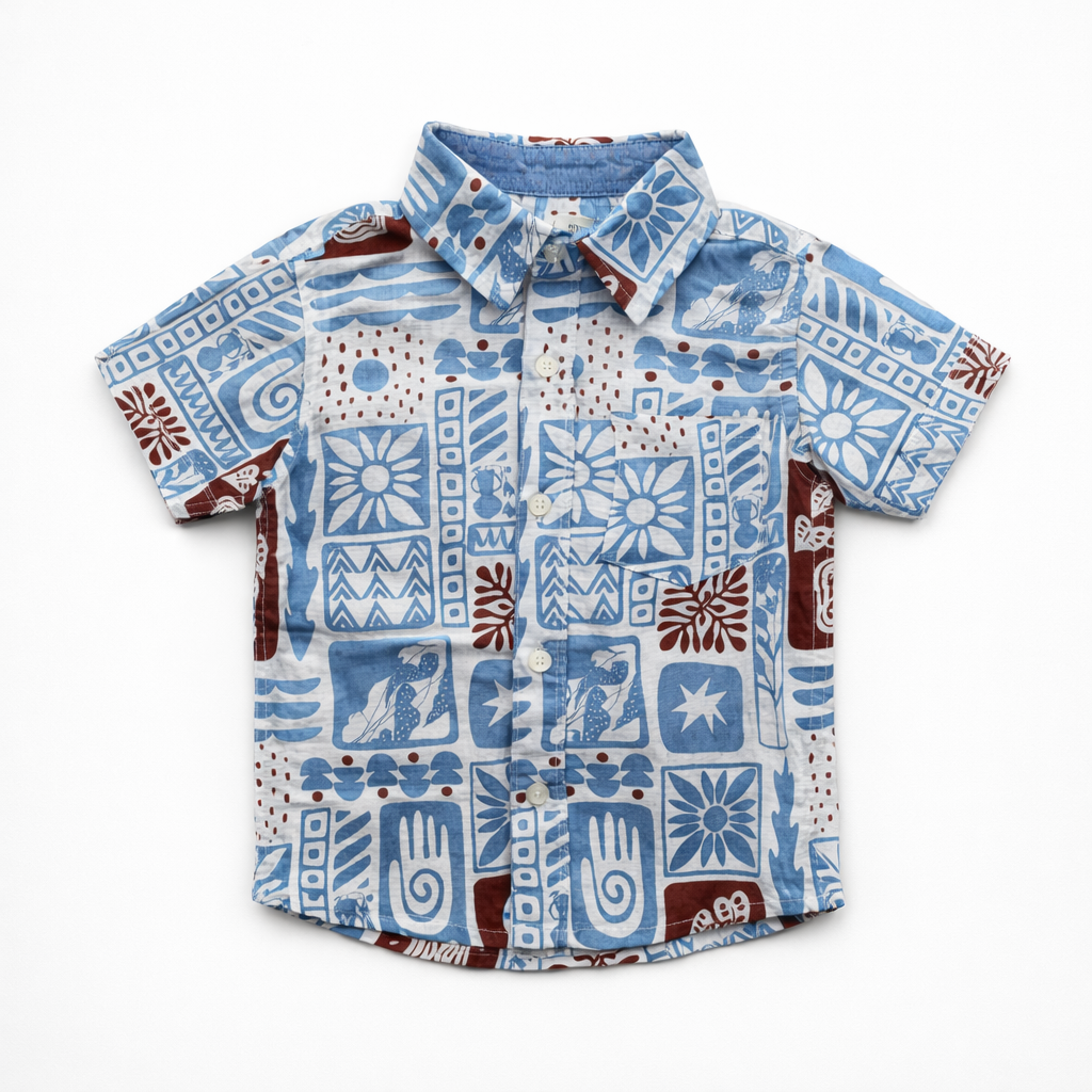 Kids Stylish Graphic Printed Summer Shirt – Blue & Rust