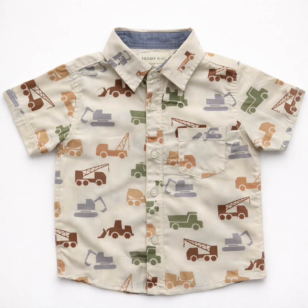 Boys Premium Heavy Vehicle Print Casual Shirt – Cream Base