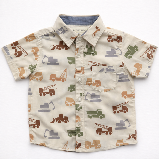 Boys Premium Heavy Vehicle Print Casual Shirt – Cream Base