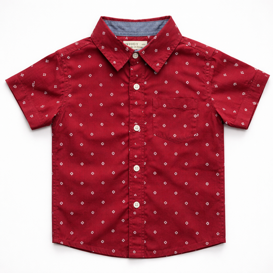 Boys Premium Casual Printed Shirt – Deep Red