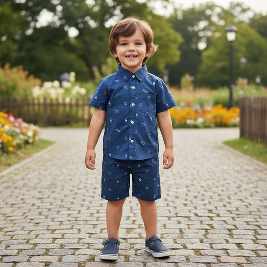 Boys All Over SUNGLASSES & ICE CREAM Print Shirt & Pant Set Navy Blue