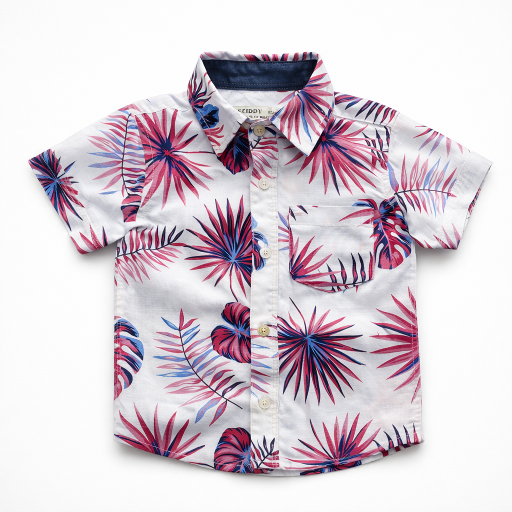 Kids Trendy Floral & Leaf Print Casual Shirt – White