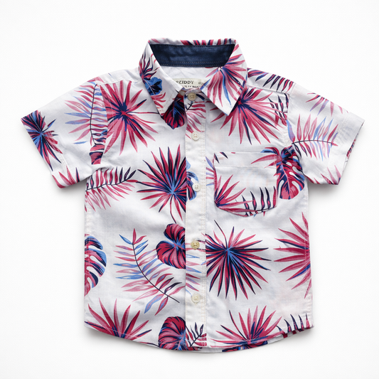 Kids Trendy Floral & Leaf Print Casual Shirt – White