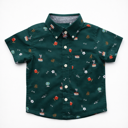 Boys Premium Mini Graphic Casual Shirt – Dark Green
