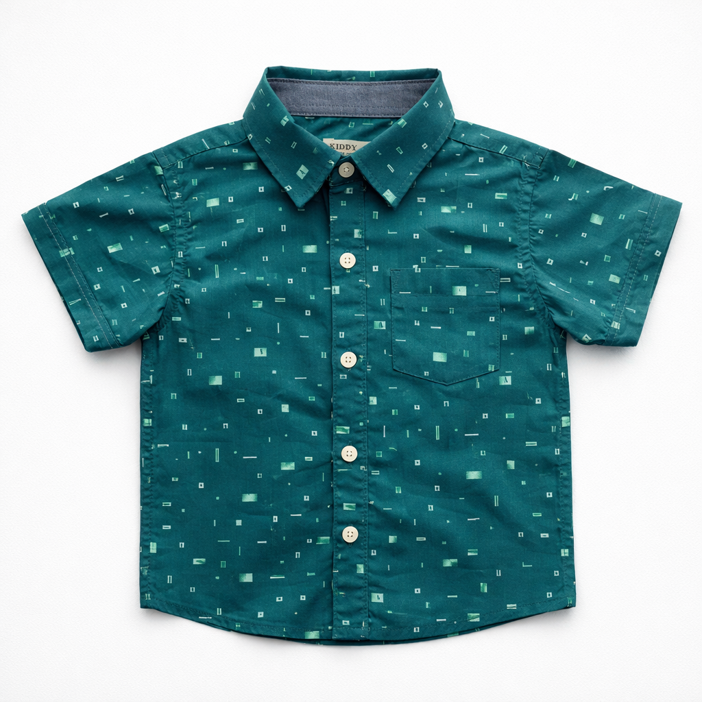 Boys All Over Mini Geometric Printed Casual Shirt – Teal Green
