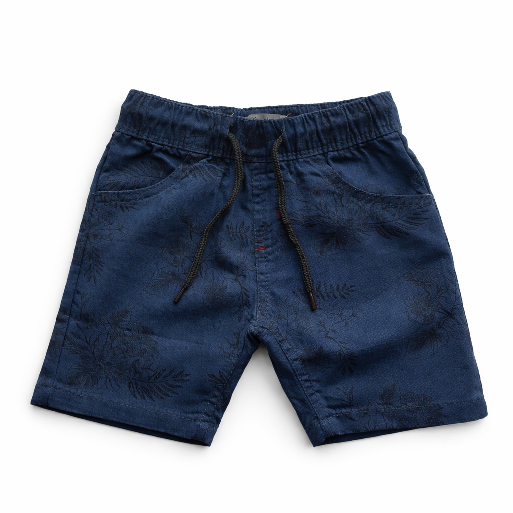 Boys All Over Leaf Print Gabardine Half Pant – Deep Navy