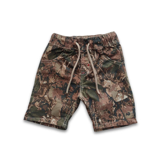 Boys All Over Camouflage Print Gabardine Half Pant – Brown & Olive