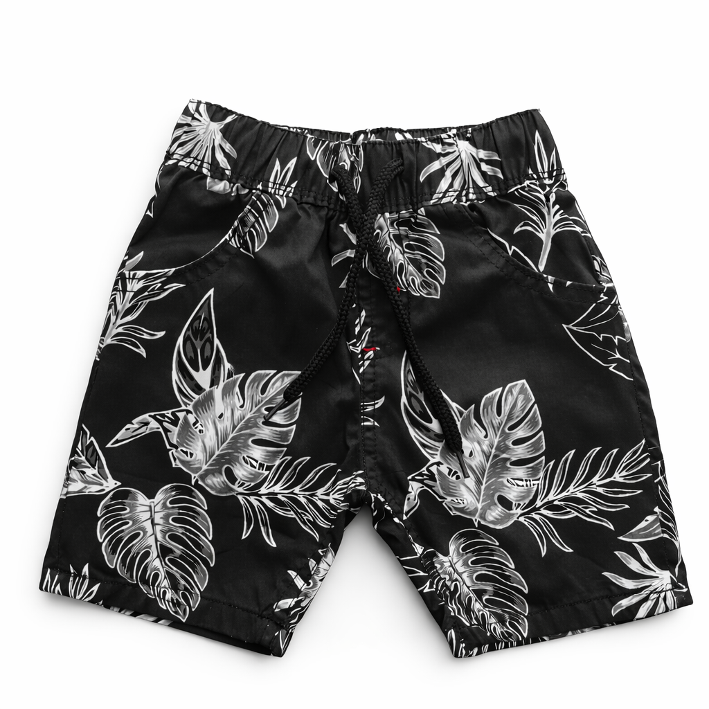 Boys All Over Monochrome Leaf Print Half Pant – Black
