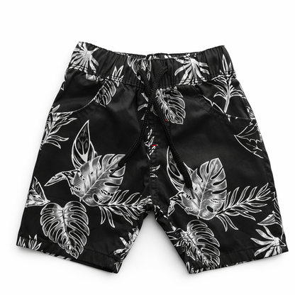 Boys All Over Monochrome Leaf Print Half Pant – Black