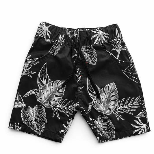 Boys All Over Monochrome Leaf Print Half Pant – Black