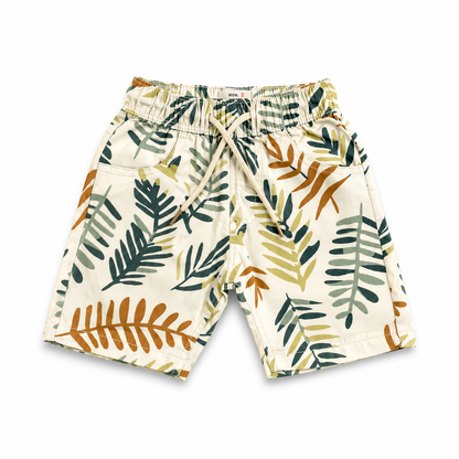 Boys Tropical Leaf Print Shorts – Cream Beige