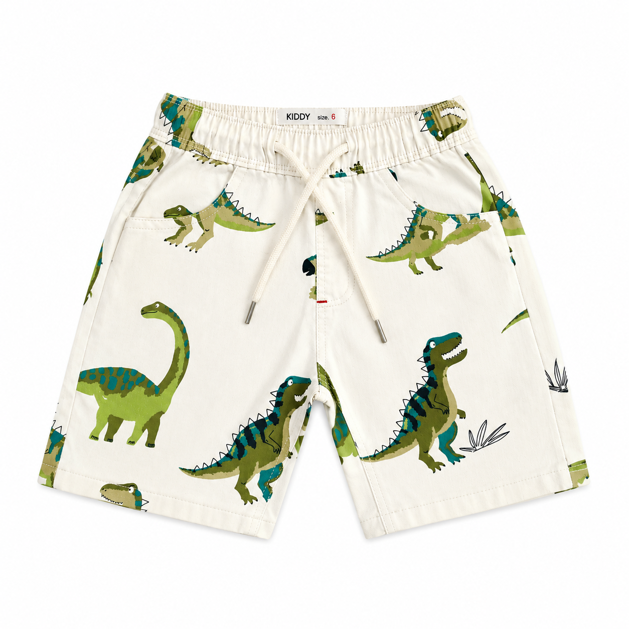 Boys All Over Dino Print Shorts – Cream White