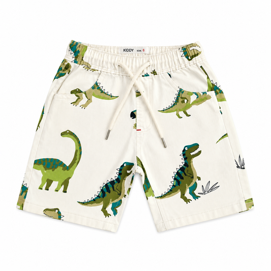 Boys All Over Dino Print Shorts – Cream White