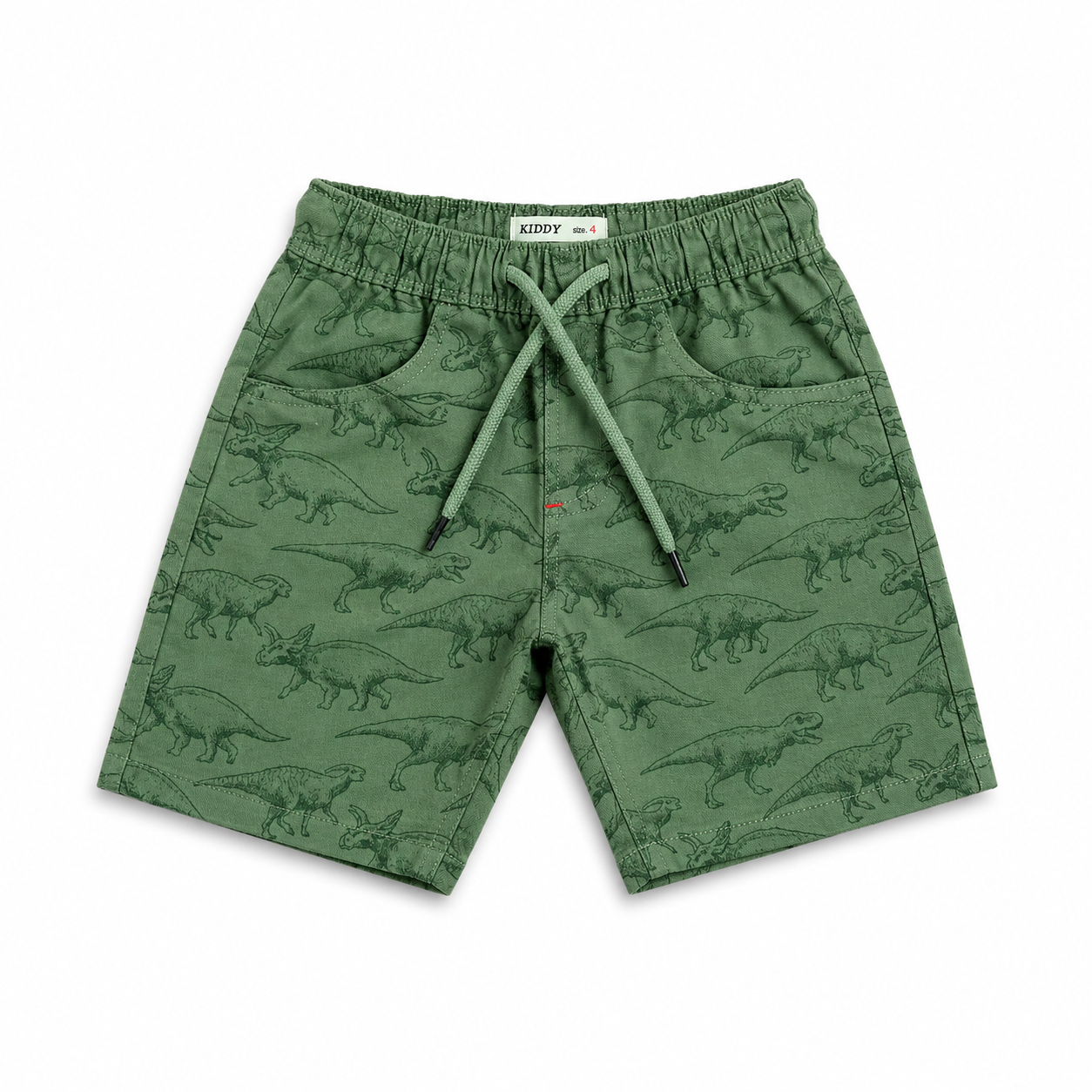 Boys All Over Dino Print Shorts – Olive Green