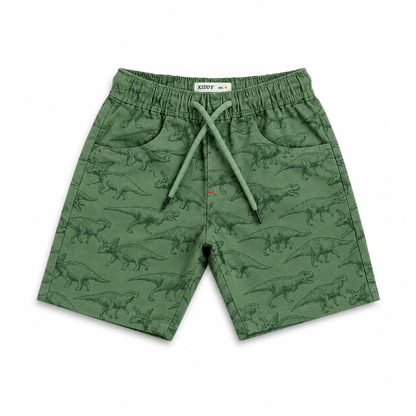 Boys All Over Dino Print Shorts – Olive Green