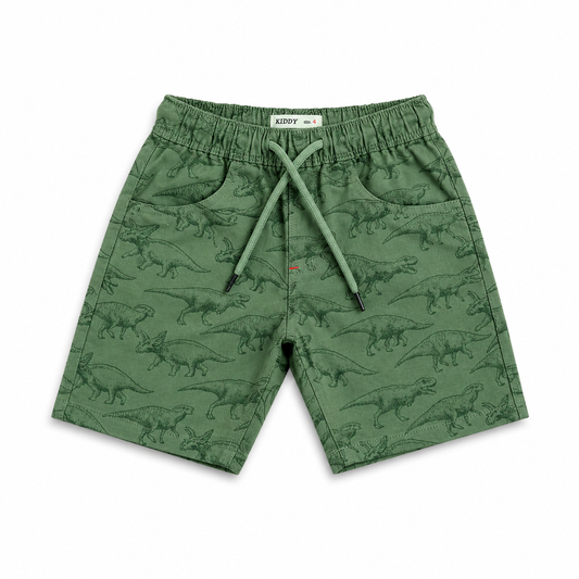 Boys All Over Dino Print Shorts – Olive Green