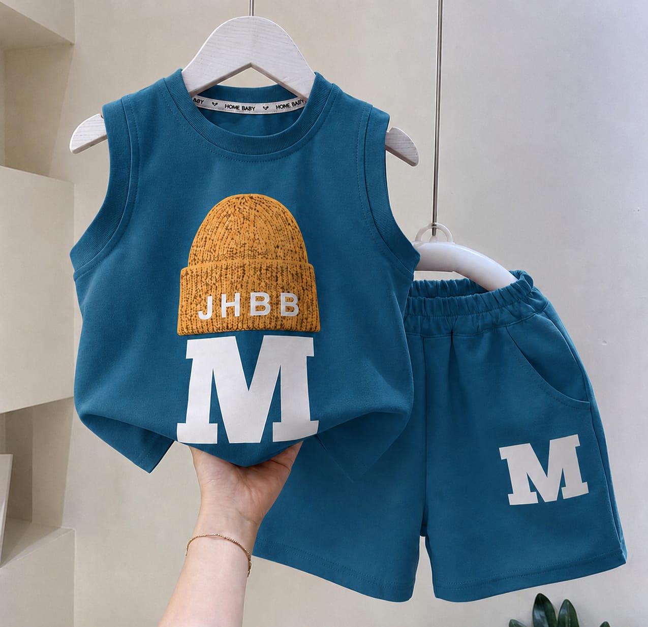 JHBB Printed Megi Sleeveless T-shirt & Shorts Set – Ocean Blue