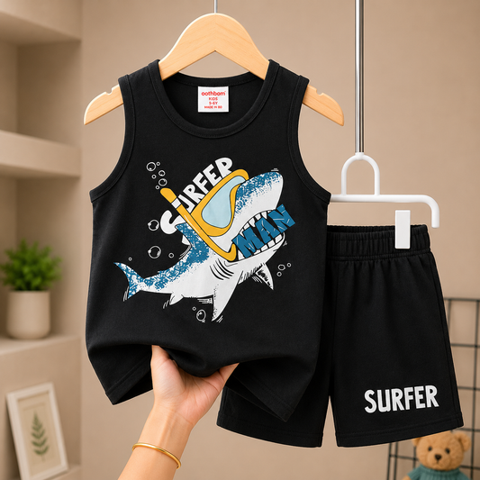 Surfer Shark Sleeveless Megi Set – Black