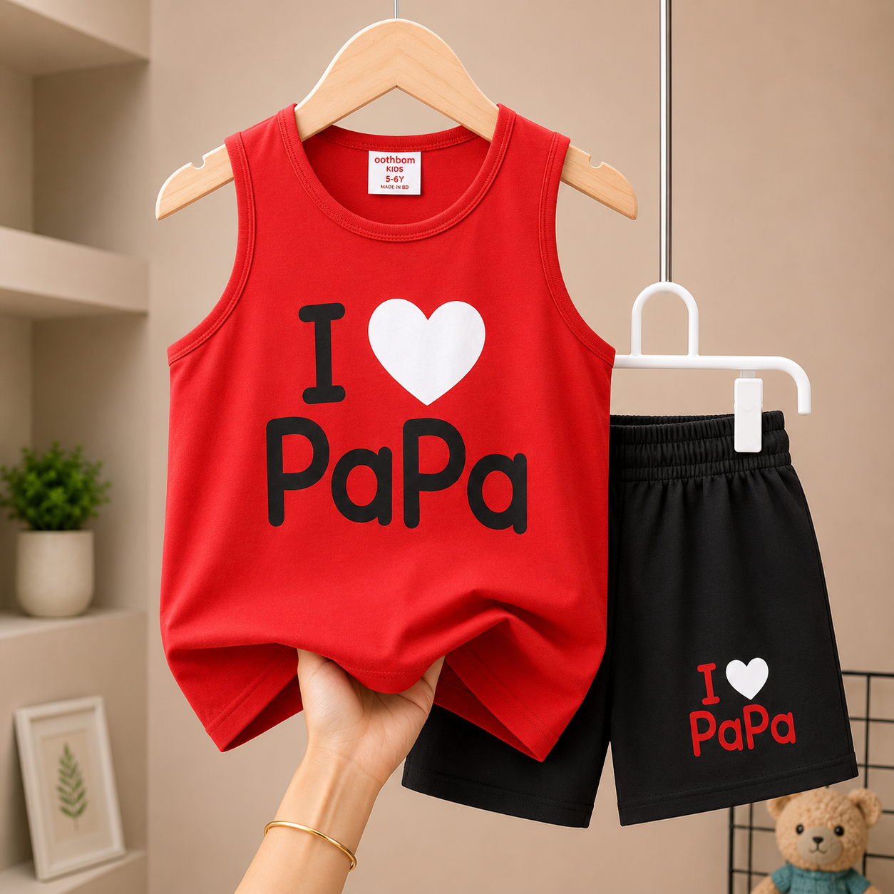 I Love Papa Sleeveless Megi Set – Red Black
