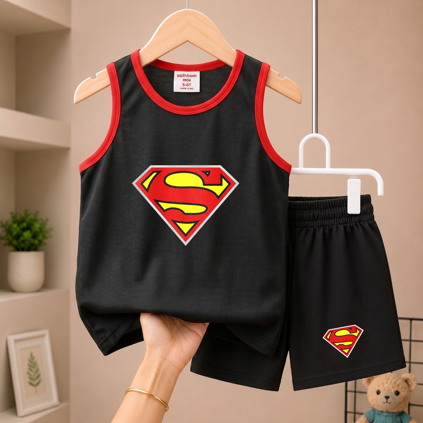 Superman Sleeveless Megi Set – Black