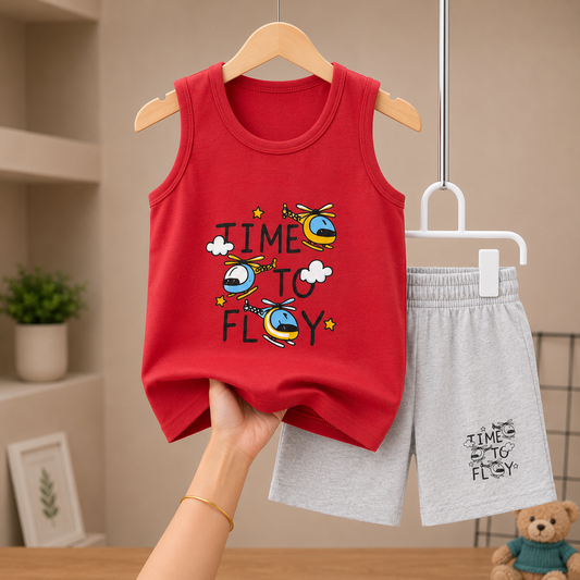 Time To Fly Sleeveless Megi Set – Red Ash Grey