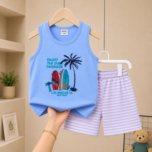 West Coast Vibes Sleeveless Megi Set – Sky Blue