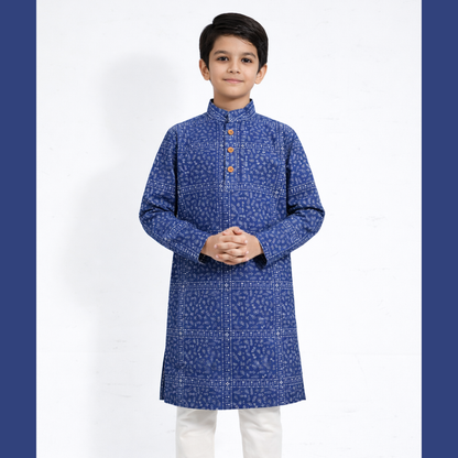Royal Dynasty Blue Printed Cotton Panjabi for Boys