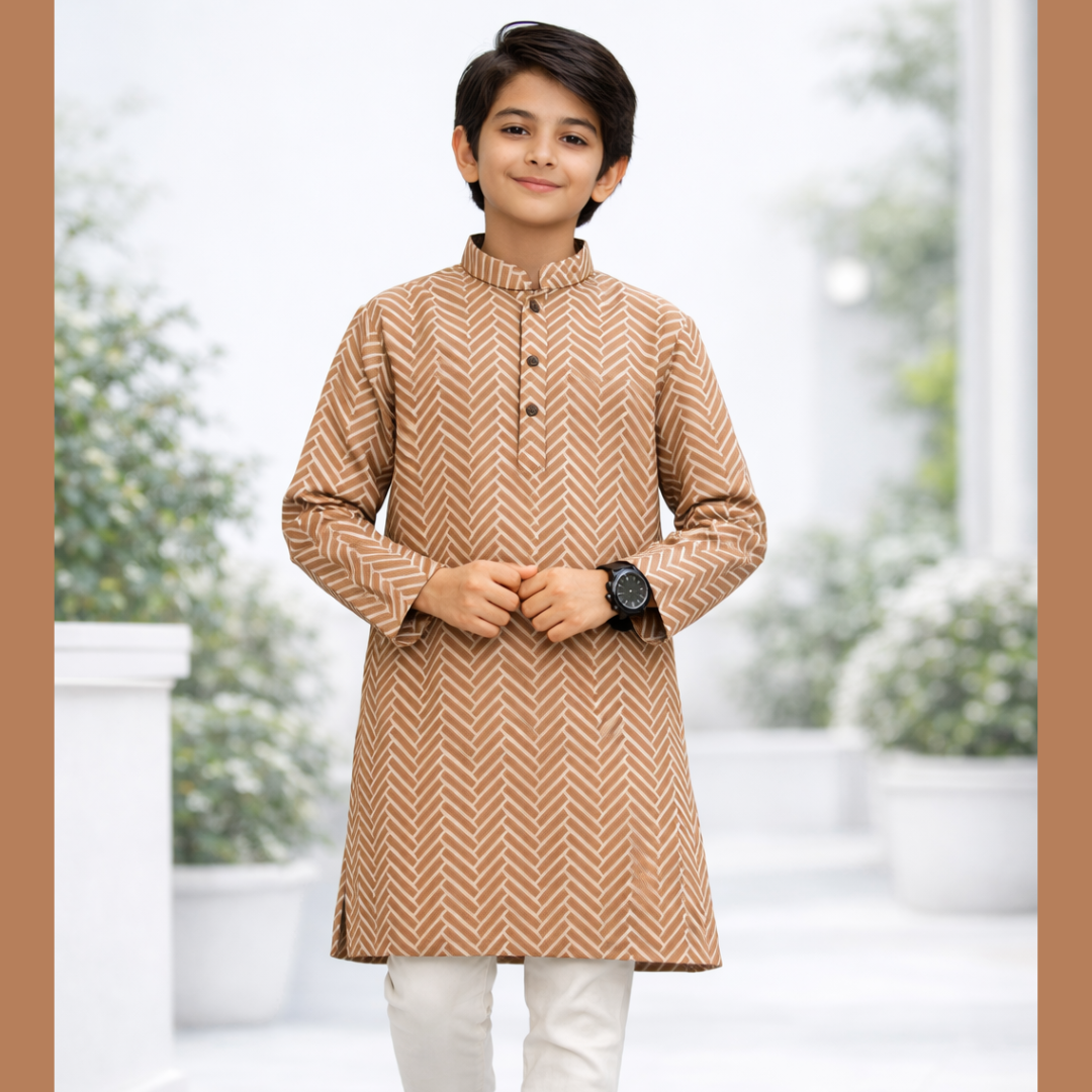 Regal Herringbone Signature Cotton Panjabi for Boys