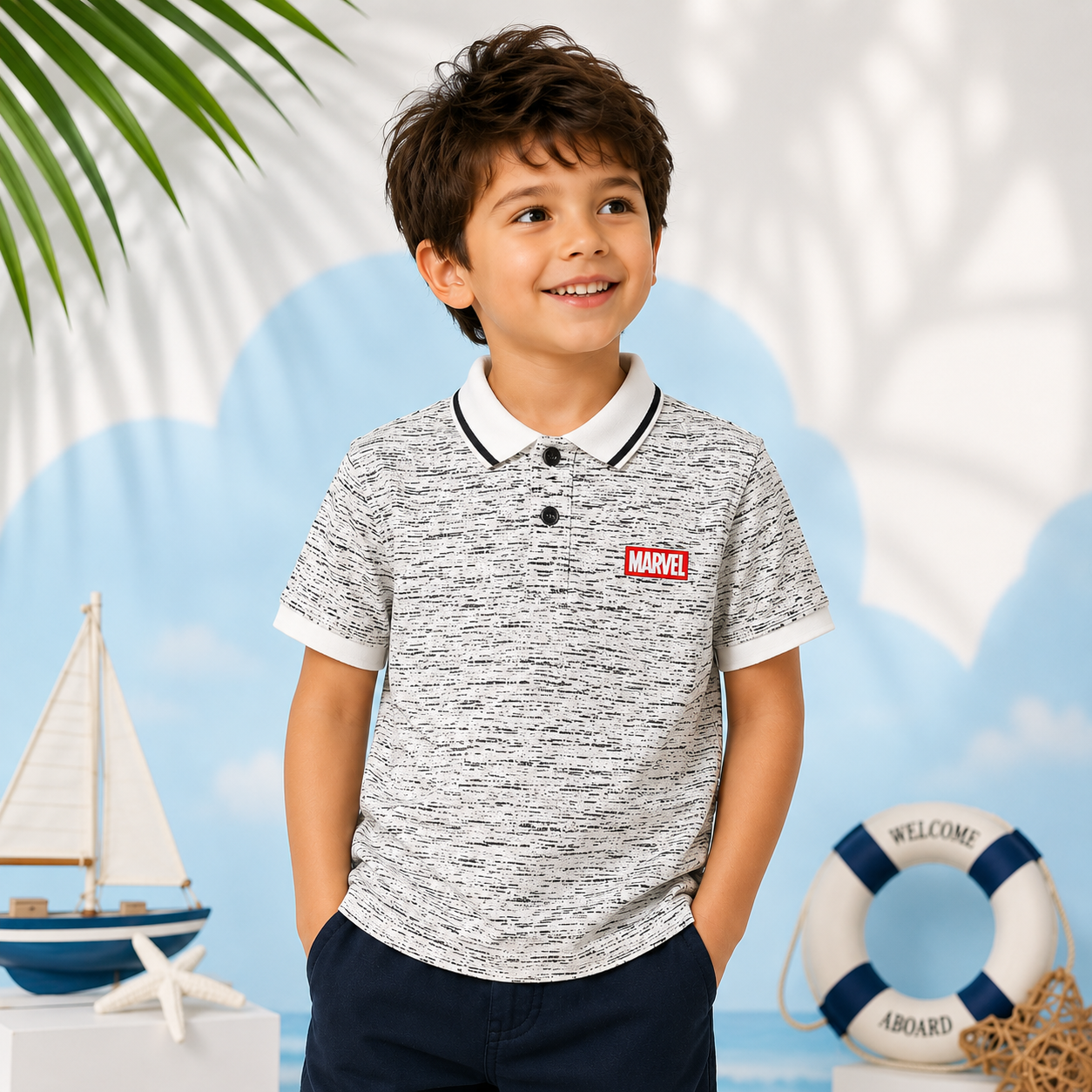 Premium Kids Melange Print Polo Shirt