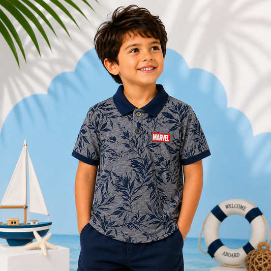 Premium Leaf Printed Polo Shirt for Boys