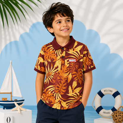 Boys Stylish Marvel Tropical Print Polo Shirt