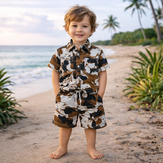 Boys All Over Abstract Floral Print Shirt & Pant Set Multicolor