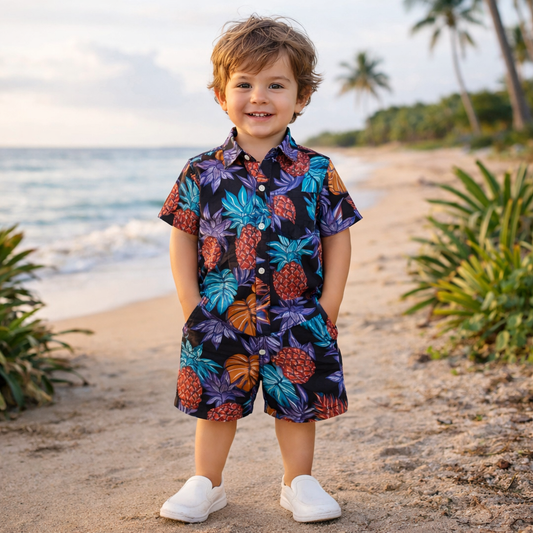 Boys All Over Pineapples Print Shirt & Pant Set Multicolor