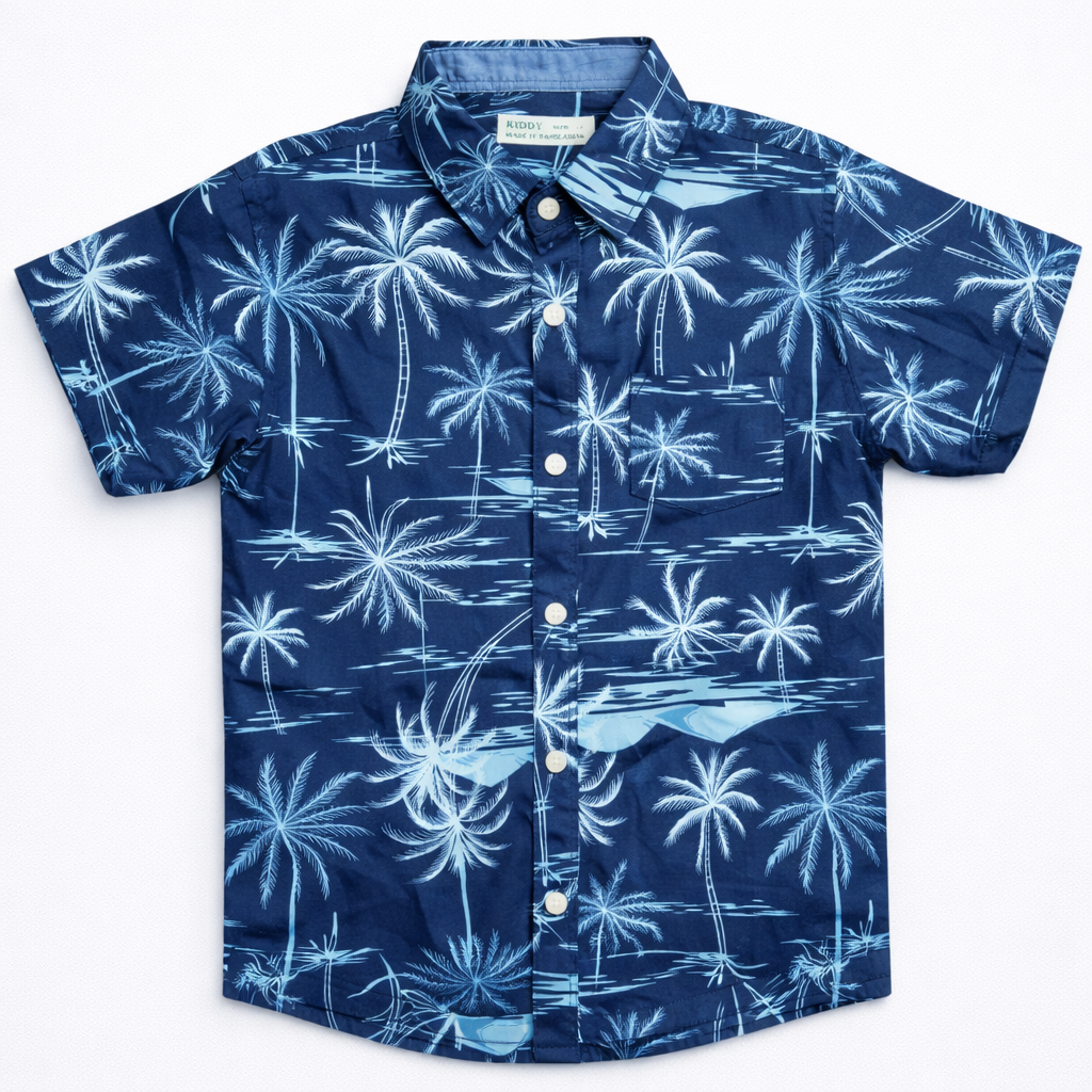Boys Premium Palm Tree Printed Shirt – Navy Blue