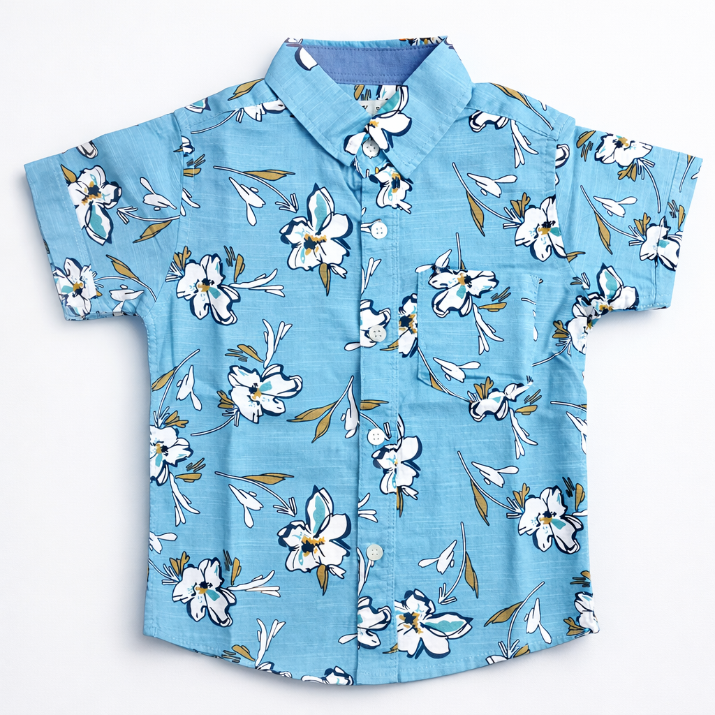Boys Premium Floral Printed Shirt – Sky Blue