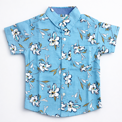 Boys Premium Floral Printed Shirt – Sky Blue