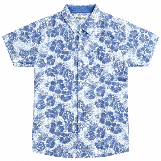 Boys Premium Floral Printed Shirt – Light Purple & White