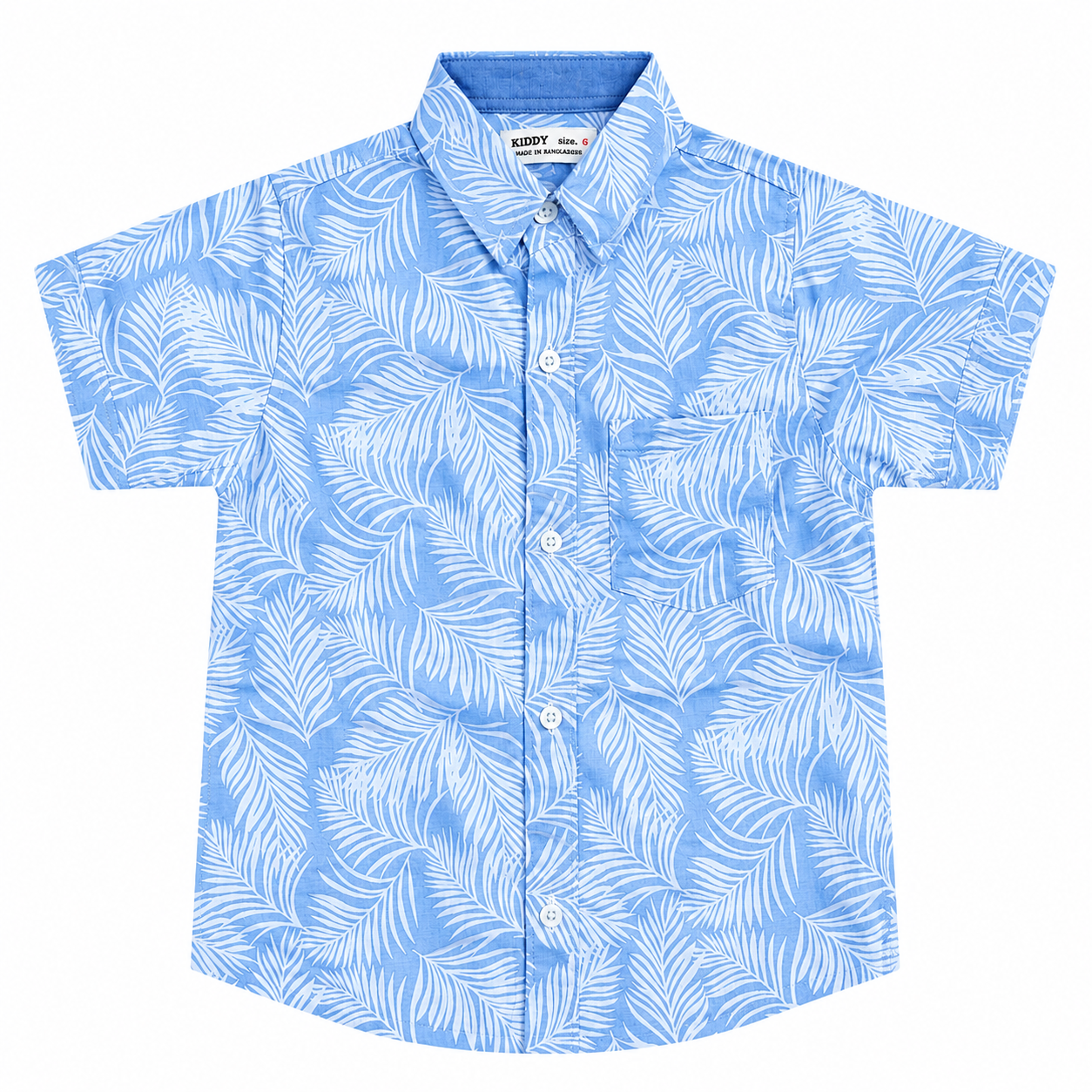 Boys Premium Palm Leaf Printed Shirt – Sky Blue
