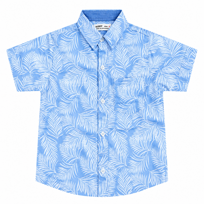 Boys Premium Palm Leaf Printed Shirt – Sky Blue