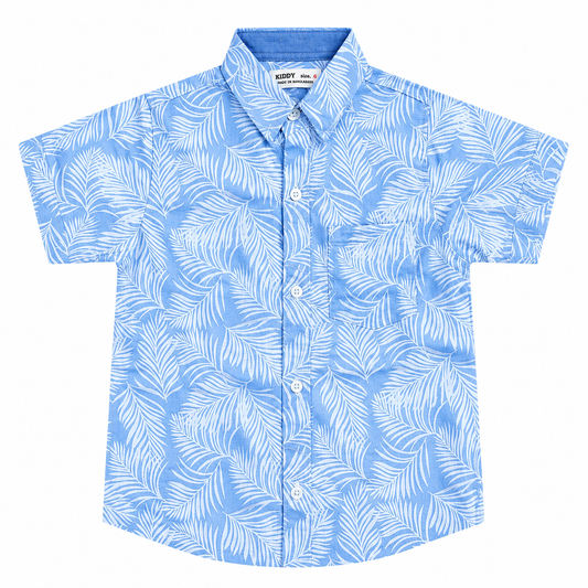 Boys Premium Palm Leaf Printed Shirt – Sky Blue