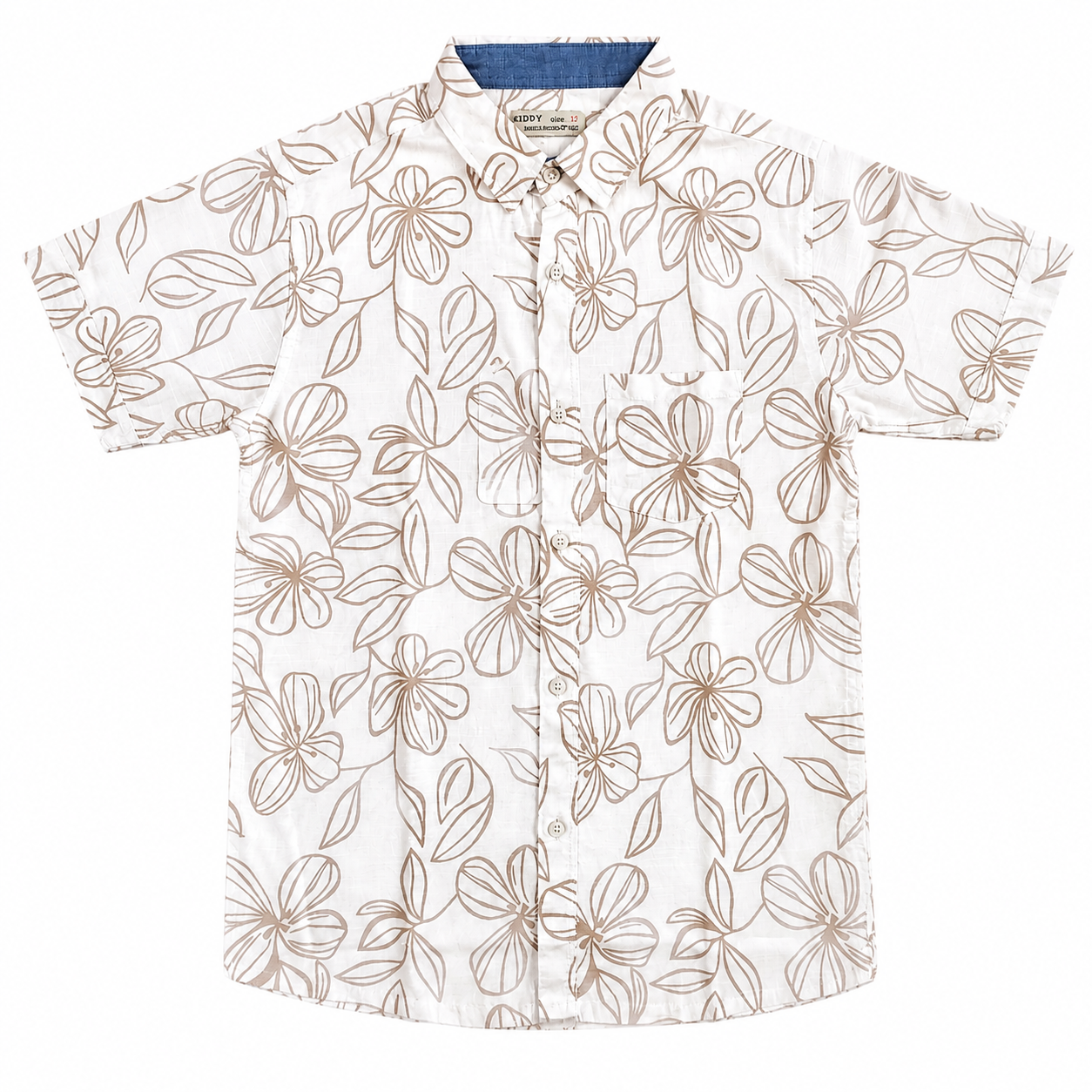 Boys Premium Floral Printed Shirt – White & Brown