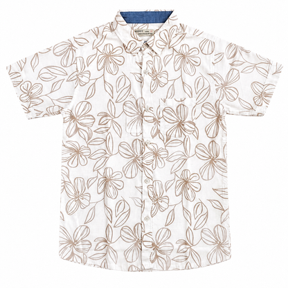 Boys Premium Floral Printed Shirt – White & Brown