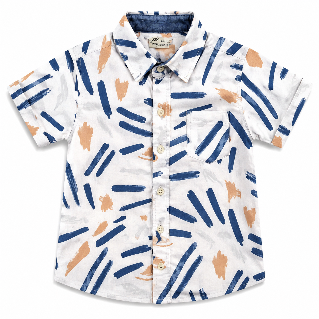 Boys Stylish Brush Stroke Print Shirt – White Orange